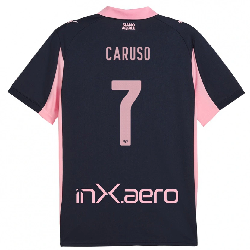 Danxen Mænd Edoardo Caruso #7 Mørkeblå Pink Udebane Spillertrøjer 2025/26 Trøje T-Shirt