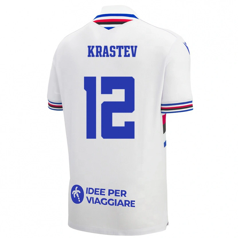 Danxen Mænd Andrey Krastev #12 Hvid Blå Rød Udebane Spillertrøjer 2025/26 Trøje T-Shirt