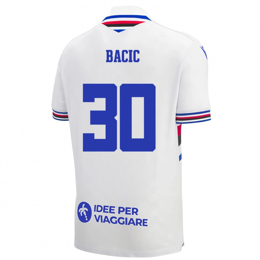 Danxen Mænd Mateo Bacic #30 Hvid Blå Rød Udebane Spillertrøjer 2025/26 Trøje T-Shirt