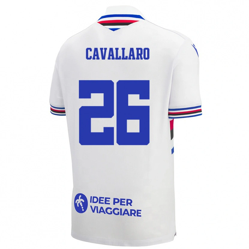 Danxen Mænd Michele Cavallaro #26 Hvid Blå Rød Udebane Spillertrøjer 2025/26 Trøje T-Shirt