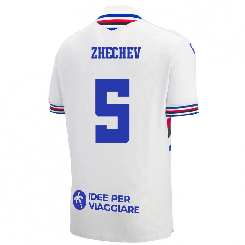 Danxen Mænd Bozhidar Zhechev #5 Hvid Blå Rød Udebane Spillertrøjer 2025/26 Trøje T-Shirt