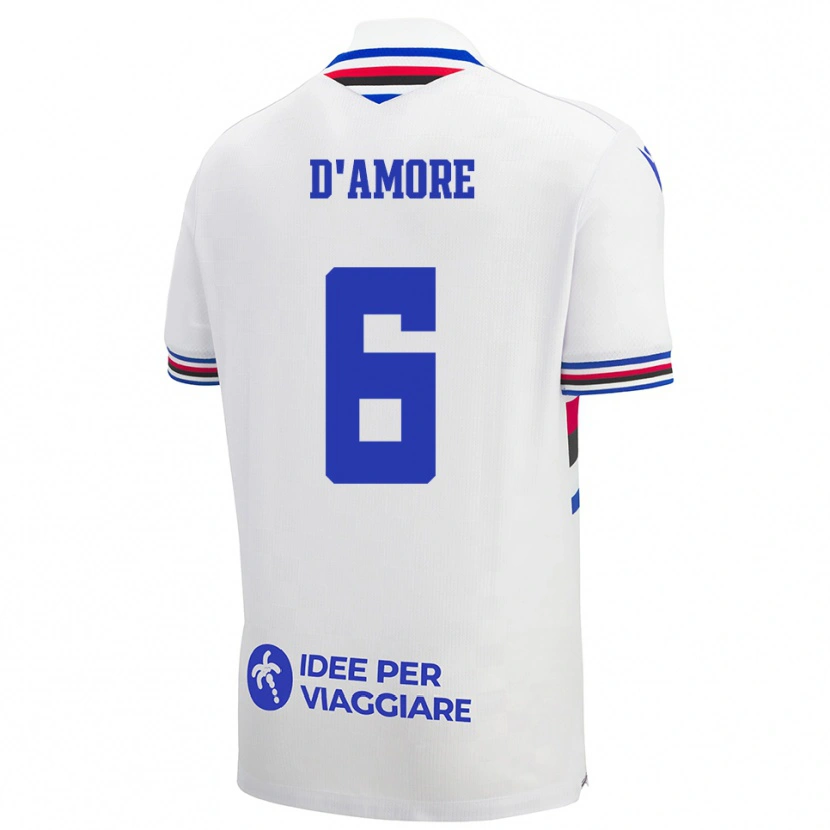 Danxen Mænd Fabiano D'amore #6 Hvid Blå Rød Udebane Spillertrøjer 2025/26 Trøje T-Shirt