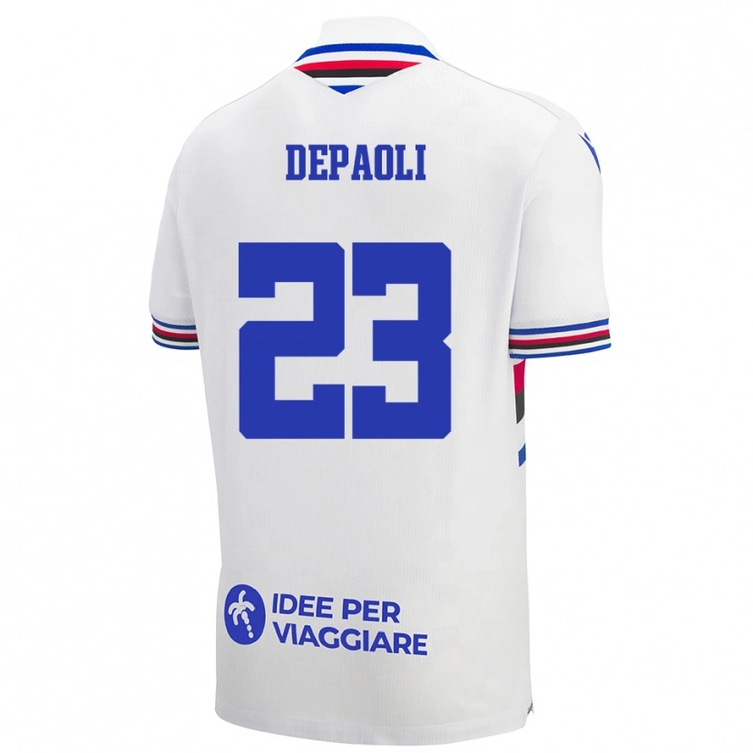 Danxen Mænd Fabio Depaoli #23 Hvid Blå Rød Udebane Spillertrøjer 2025/26 Trøje T-Shirt