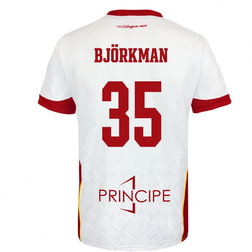 Danxen Mænd Robin Björkman #35 Hvid Rød Udebane Spillertrøjer 2025/26 Trøje T-Shirt