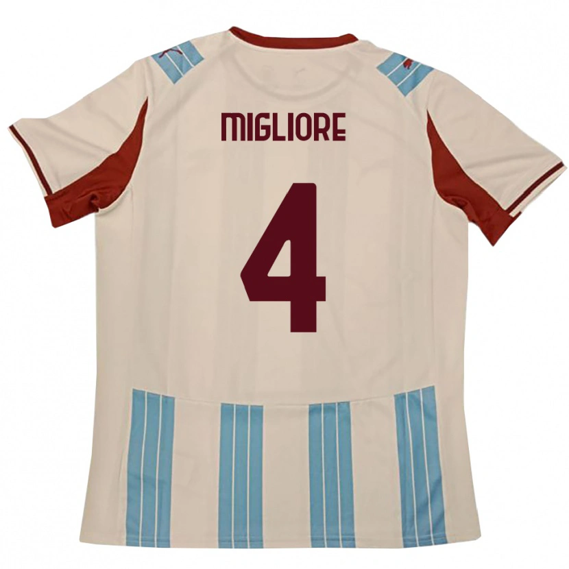 Danxen Mænd Lorenzo Migliore #4 Lyseblå Hvid Udebane Spillertrøjer 2025/26 Trøje T-Shirt
