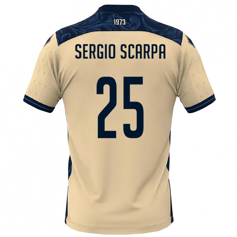 Danxen Mænd Nicolò Sergio Scarpa #25 Hvid Mørkeblå Udebane Spillertrøjer 2025/26 Trøje T-Shirt