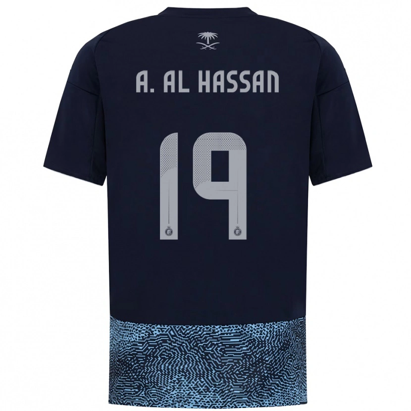 Danxen Mænd Ali Al-Hassan #19 Mørkeblå Lyseblå Udebane Spillertrøjer 2025/26 Trøje T-Shirt