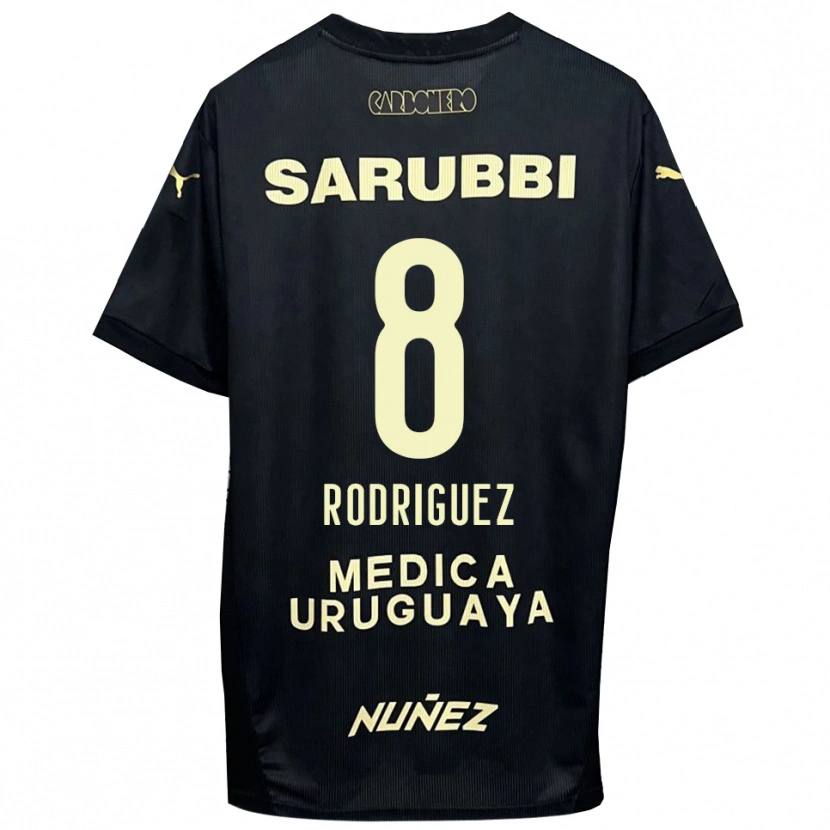 Danxen Mænd Sebastián Rodríguez #8 Sort Guld Udebane Spillertrøjer 2025/26 Trøje T-Shirt