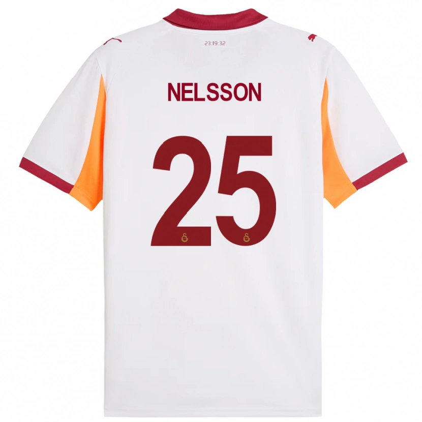 Danxen Mænd Victor Nelsson #25 Hvid Rød Udebane Spillertrøjer 2025/26 Trøje T-Shirt