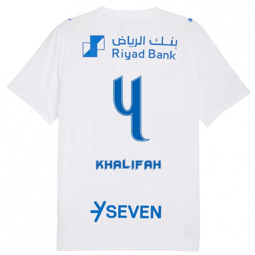 Danxen Mænd Khalifah Al-Dawsari #4 Hvid Blå Udebane Spillertrøjer 2025/26 Trøje T-Shirt