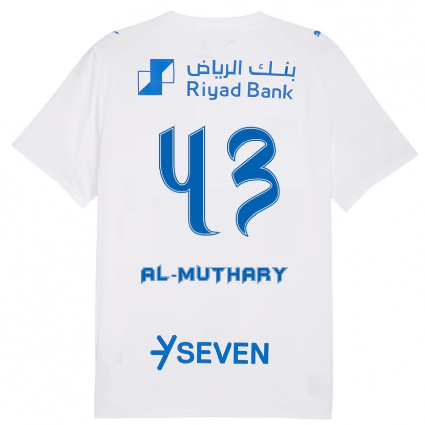 Danxen Mænd Saad Al-Mutairi #43 Hvid Blå Udebane Spillertrøjer 2025/26 Trøje T-Shirt