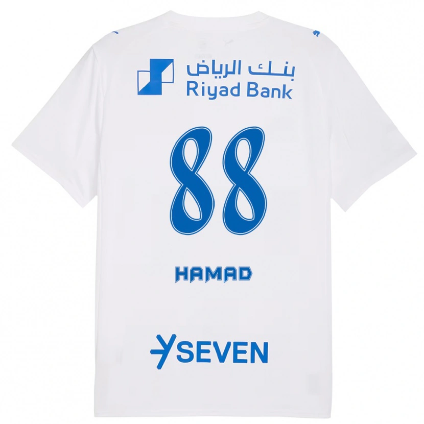 Danxen Mænd Hamad Al-Yami #88 Hvid Blå Udebane Spillertrøjer 2025/26 Trøje T-Shirt