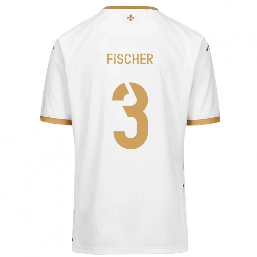 Danxen Mænd Mathias Fischer #3 Hvid Guld Udebane Spillertrøjer 2025/26 Trøje T-Shirt