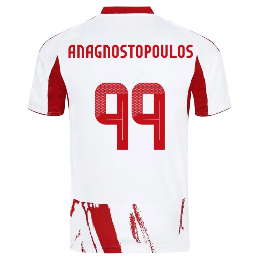 Danxen Mænd Alexandros Anagnostopoulos #99 Hvid Rød Udebane Spillertrøjer 2025/26 Trøje T-Shirt