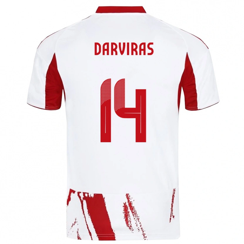 Danxen Mænd Christos Darviras #14 Hvid Rød Udebane Spillertrøjer 2025/26 Trøje T-Shirt
