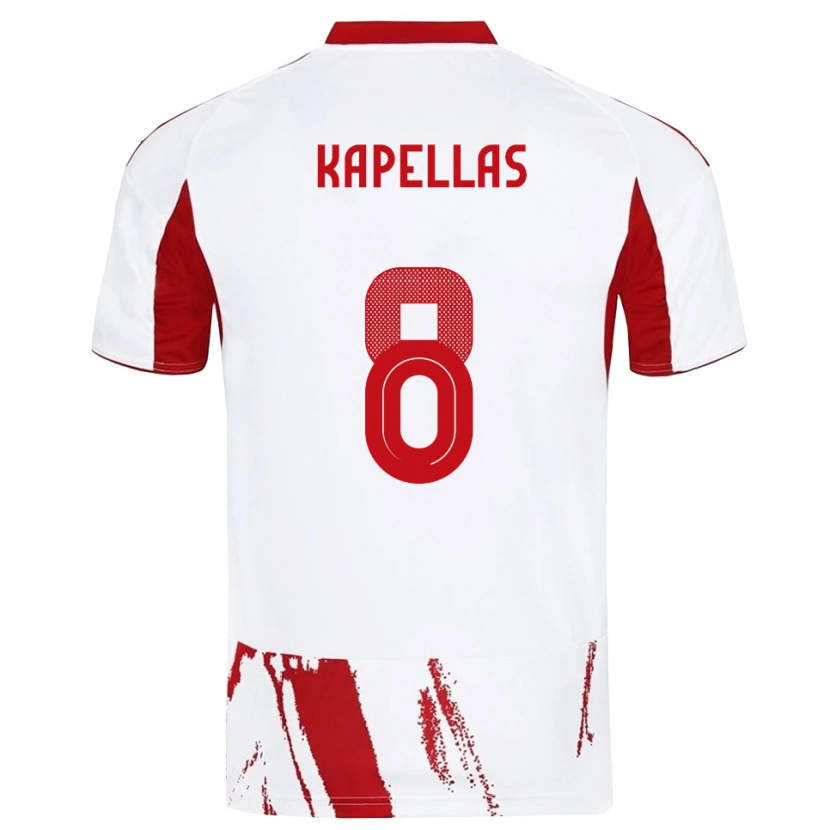 Danxen Mænd Christos Kapellas #8 Hvid Rød Udebane Spillertrøjer 2025/26 Trøje T-Shirt
