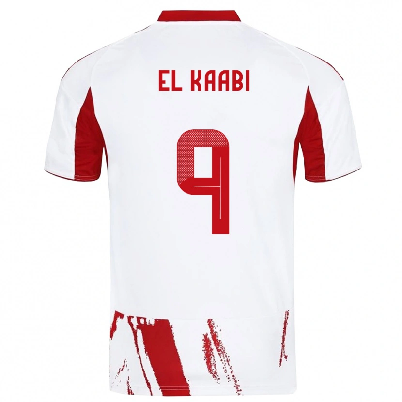 Danxen Mænd Ayoub El Kaabi #9 Hvid Rød Udebane Spillertrøjer 2025/26 Trøje T-Shirt