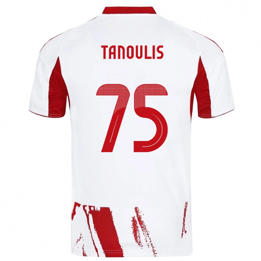 Danxen Mænd Konstantinos Tanoulis #75 Hvid Rød Udebane Spillertrøjer 2025/26 Trøje T-Shirt