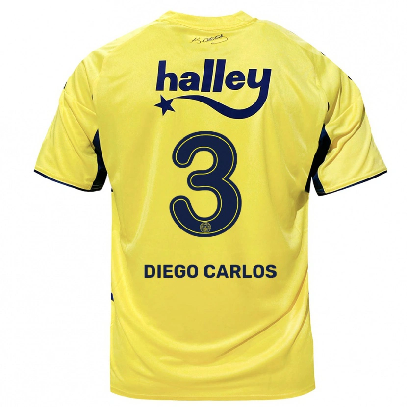 Danxen Mænd Diego Carlos #3 Gul Mørkeblå Udebane Spillertrøjer 2025/26 Trøje T-Shirt