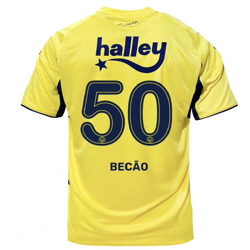 Danxen Mænd Rodrigo Becão #50 Gul Mørkeblå Udebane Spillertrøjer 2025/26 Trøje T-Shirt