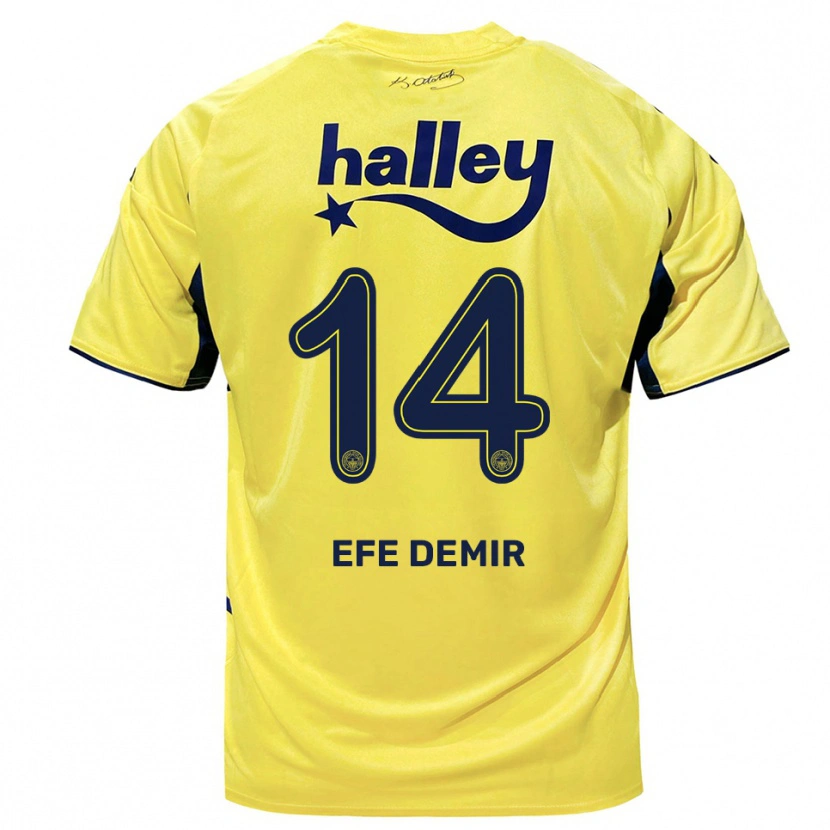 Danxen Mænd Yiğit Efe Demir #14 Gul Mørkeblå Udebane Spillertrøjer 2025/26 Trøje T-Shirt