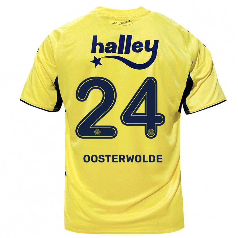 Danxen Mænd Jayden Oosterwolde #24 Gul Mørkeblå Udebane Spillertrøjer 2025/26 Trøje T-Shirt