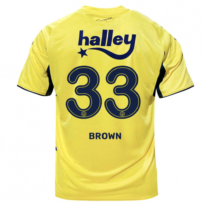 Danxen Mænd Archie Brown #33 Gul Mørkeblå Udebane Spillertrøjer 2025/26 Trøje T-Shirt