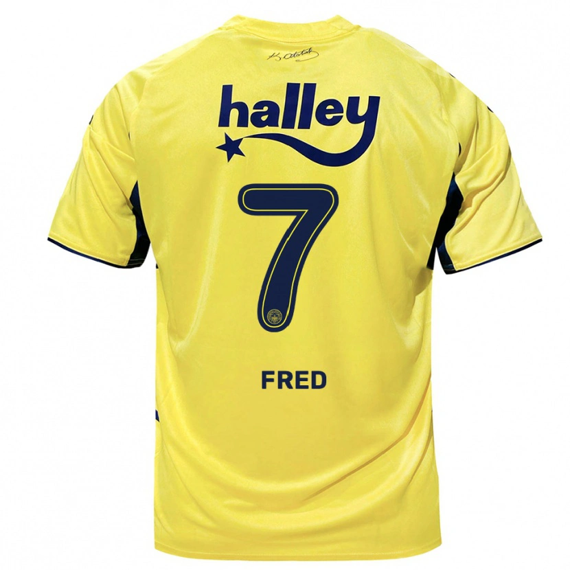 Danxen Mænd Fred #7 Gul Mørkeblå Udebane Spillertrøjer 2025/26 Trøje T-Shirt