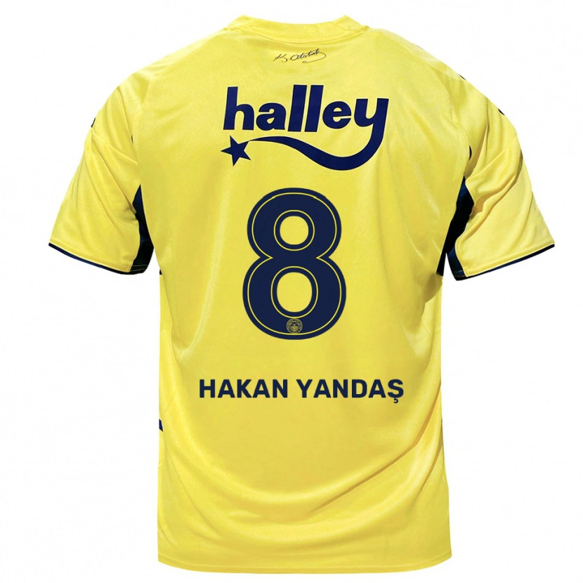 Danxen Mænd Mert Hakan Yandaş #8 Gul Mørkeblå Udebane Spillertrøjer 2025/26 Trøje T-Shirt