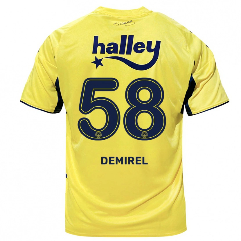 Danxen Mænd Görkem Demirel #58 Gul Mørkeblå Udebane Spillertrøjer 2025/26 Trøje T-Shirt
