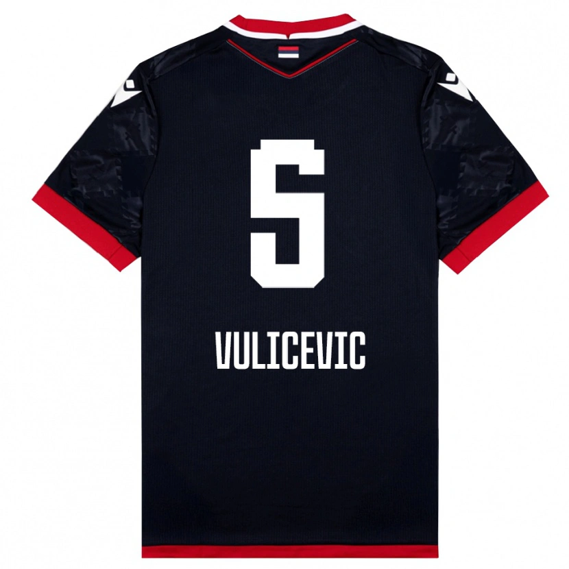 Danxen Mænd Ognjen Vulicevic #5 Sort Rød Udebane Spillertrøjer 2025/26 Trøje T-Shirt