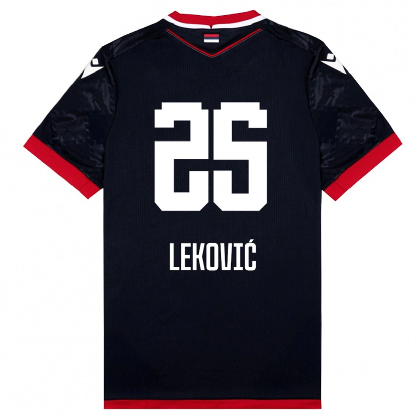 Danxen Mænd Stefan Leković #25 Sort Rød Udebane Spillertrøjer 2025/26 Trøje T-Shirt