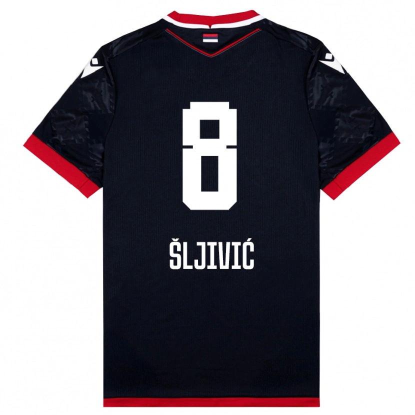 Danxen Mænd Jovan Sljivic #8 Sort Rød Udebane Spillertrøjer 2025/26 Trøje T-Shirt