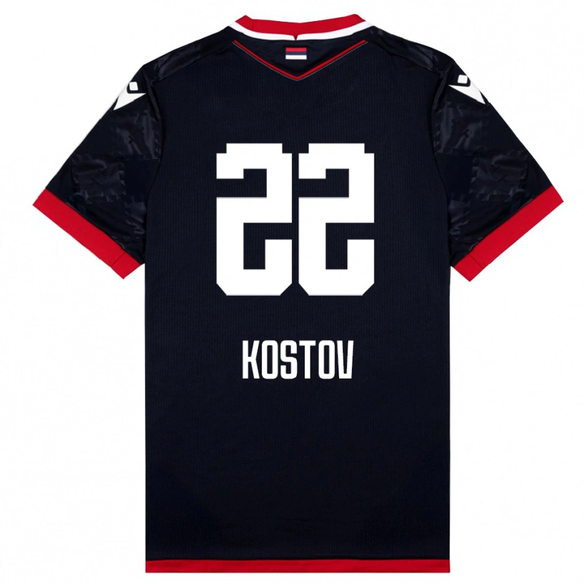 Danxen Mænd Vasilije Kostov #22 Sort Rød Udebane Spillertrøjer 2025/26 Trøje T-Shirt