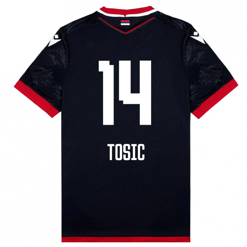 Danxen Mænd Davorin Tosic #14 Sort Rød Udebane Spillertrøjer 2025/26 Trøje T-Shirt