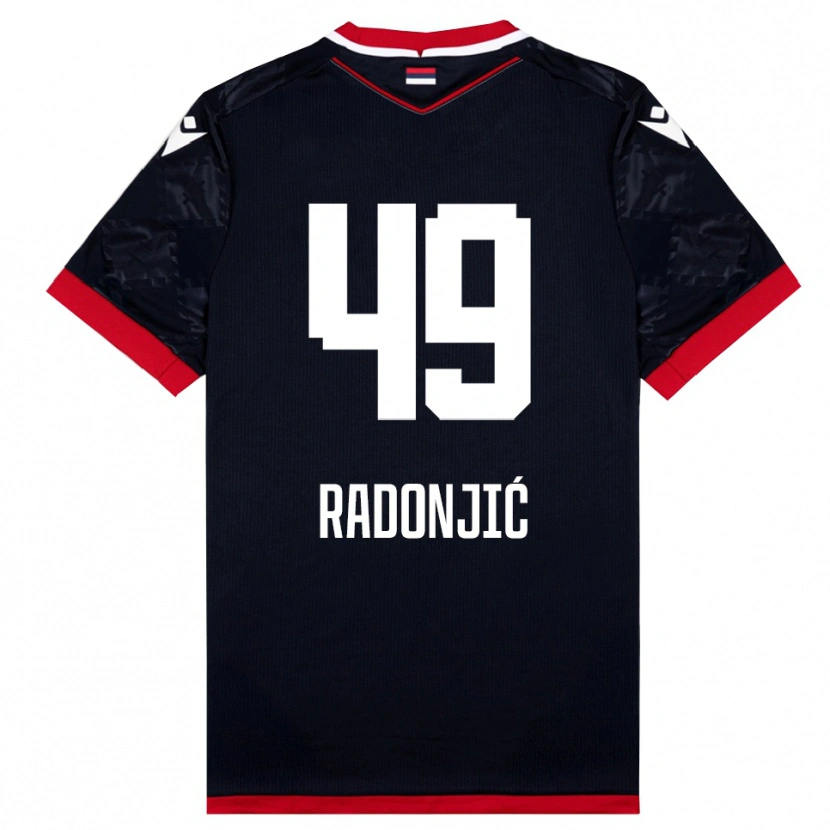 Danxen Mænd Nemanja Radonjić #49 Sort Rød Udebane Spillertrøjer 2025/26 Trøje T-Shirt