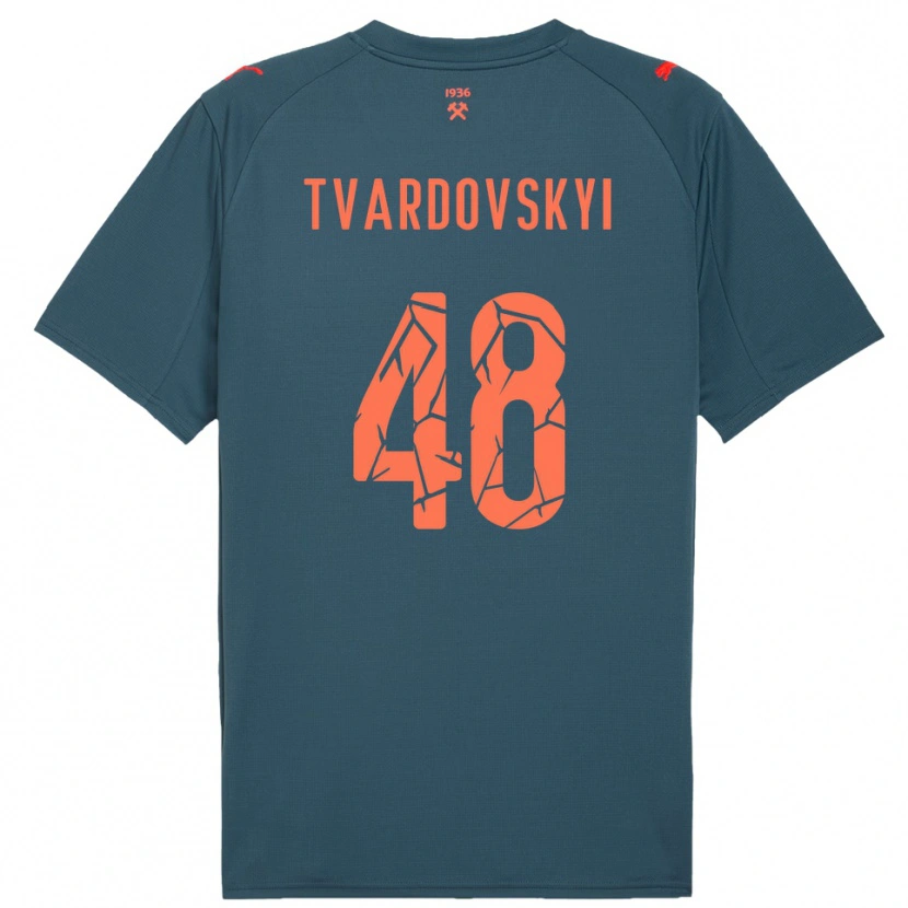 Danxen Mænd Denys Tvardovskyi #48 Mørkeblå Rød Udebane Spillertrøjer 2025/26 Trøje T-Shirt