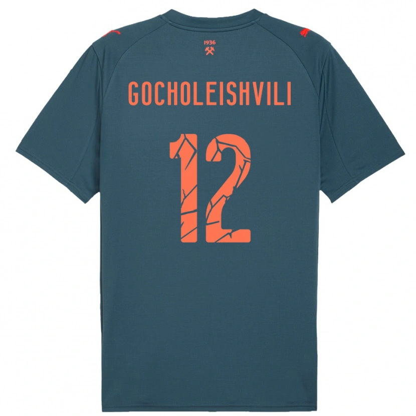 Danxen Mænd Giorgi Gocholeishvili #12 Mørkeblå Rød Udebane Spillertrøjer 2025/26 Trøje T-Shirt