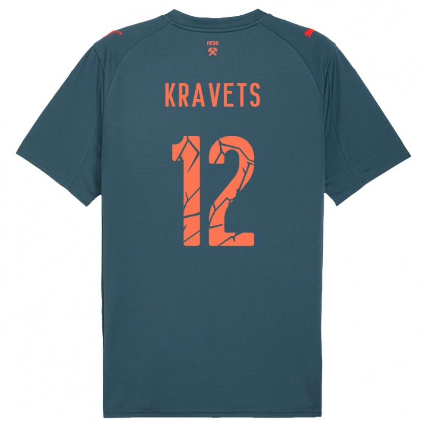 Danxen Mænd Vladyslav Kravets #12 Mørkeblå Rød Udebane Spillertrøjer 2025/26 Trøje T-Shirt