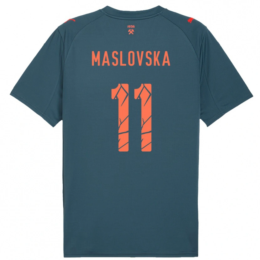 Danxen Mænd Yelyzaveta Maslovska #11 Mørkeblå Rød Udebane Spillertrøjer 2025/26 Trøje T-Shirt