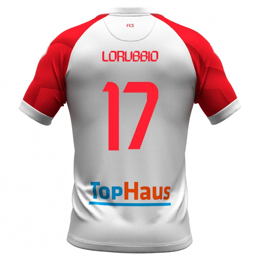 Danxen Kvinder Domenico Lorubbio #17 Hvid Rød Hjemmebane Spillertrøjer 2025/26 Trøje T-Shirt
