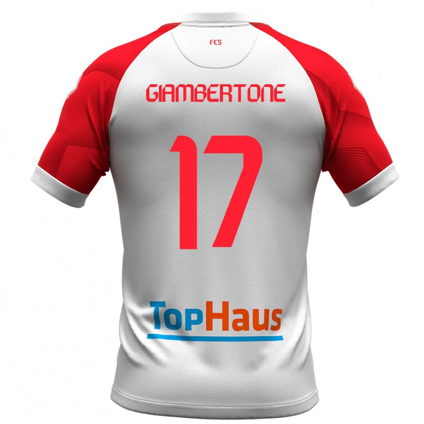 Danxen Kvinder Fabio Giambertone #17 Hvid Rød Hjemmebane Spillertrøjer 2025/26 Trøje T-Shirt