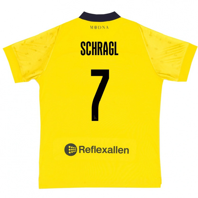 Danxen Kvinder Jakob Schragl #7 Gul Mørkeblå Hjemmebane Spillertrøjer 2025/26 Trøje T-Shirt