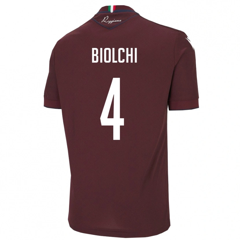 Danxen Kvinder Tommaso Biolchi #4 Burgunder Hvid Hjemmebane Spillertrøjer 2025/26 Trøje T-Shirt
