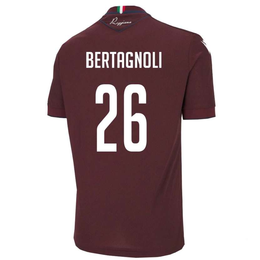 Danxen Kvinder Massimo Bertagnoli #26 Burgunder Hvid Hjemmebane Spillertrøjer 2025/26 Trøje T-Shirt