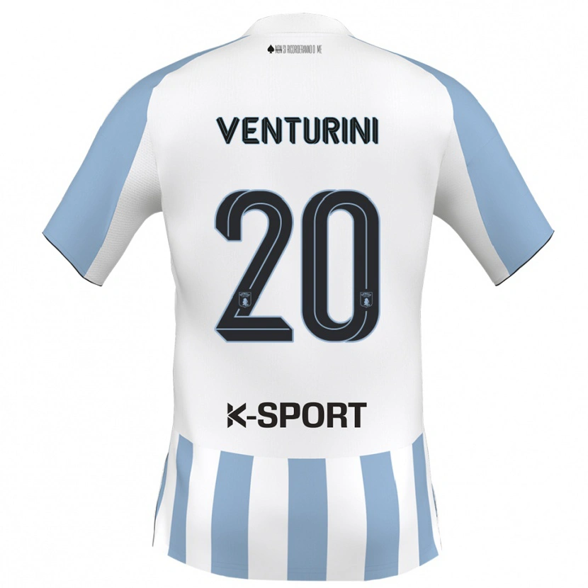 Danxen Kvinder Mattia Venturini #20 Hvid Himmelblå Hjemmebane Spillertrøjer 2025/26 Trøje T-Shirt