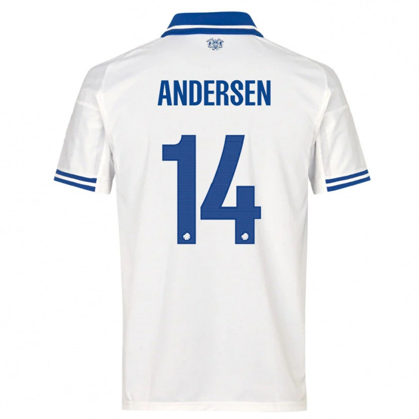 Danxen Kvinder Svava Andersen #14 Hvid Blå Hjemmebane Spillertrøjer 2025/26 Trøje T-Shirt