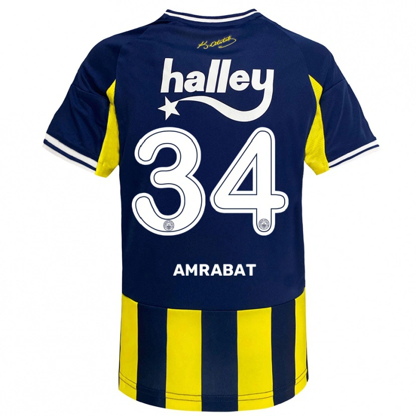 Danxen Kvinder Sofyan Amrabat #34 Gul Mørkeblå Hvid Hjemmebane Spillertrøjer 2025/26 Trøje T-Shirt