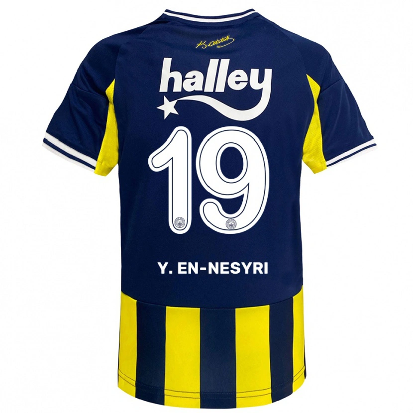 Danxen Kvinder Youssef En-Nesyri #19 Gul Mørkeblå Hvid Hjemmebane Spillertrøjer 2025/26 Trøje T-Shirt