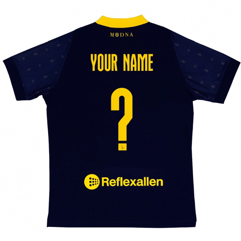 Danxen Kvinder Dit Navn #0 Mørkeblå Gul Udebane Spillertrøjer 2025/26 Trøje T-Shirt